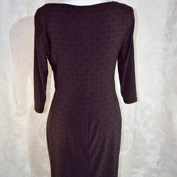 Lauren Ralph Lauren Petite Ruched Dress | Black & Red Geometric Print | 8P - Picture 2 of 5